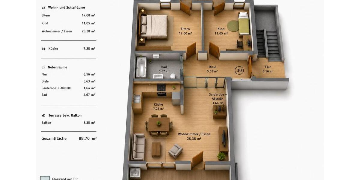 Etagenwohnung Freudenstadt - 3 Zimmer, 89 m&sup2;, 279.000&euro; | Angebot:27019411