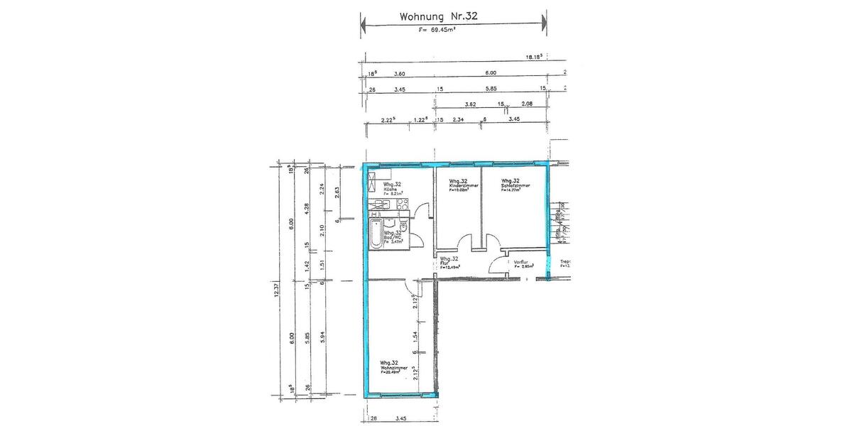 Etagenwohnung Neubrandenburg Datzeberg - 3 Zimmer, 69 m&sup2;, 380&euro; | Angebot:26251255