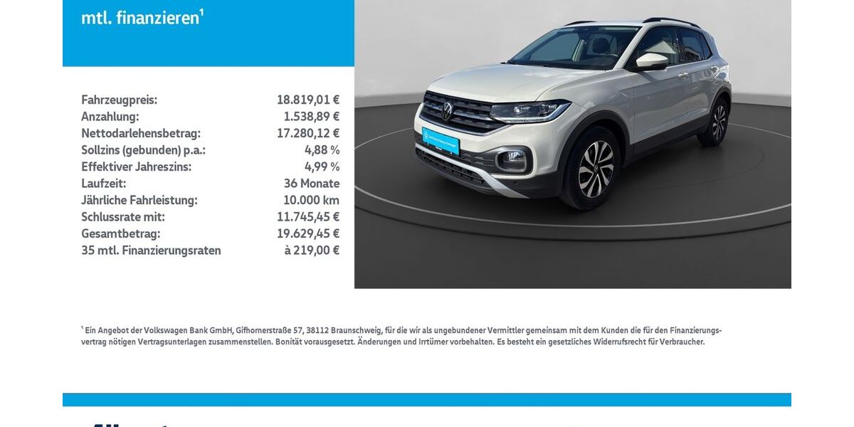 VW T-Cross 60.283 km 18.819 &euro; Leinefelde-Worbis/DE 37327