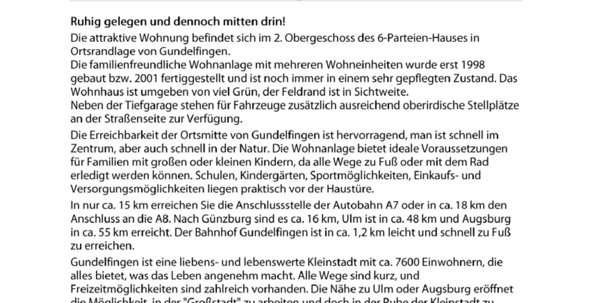 Dachgeschoßwohnung Gundelfingen an der Donau - 3 Zimmer, 73 m&sup2;, 235.000&euro; | Angebot:25291105