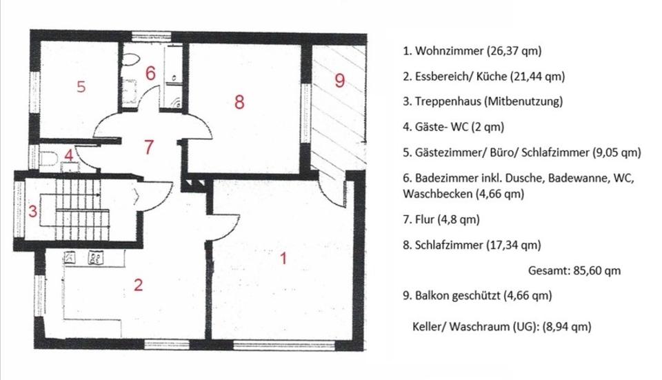 Etagenwohnung Hasbergen - 3 Zimmer, 90 m&sup2;, 800&euro; | Angebot:24559973