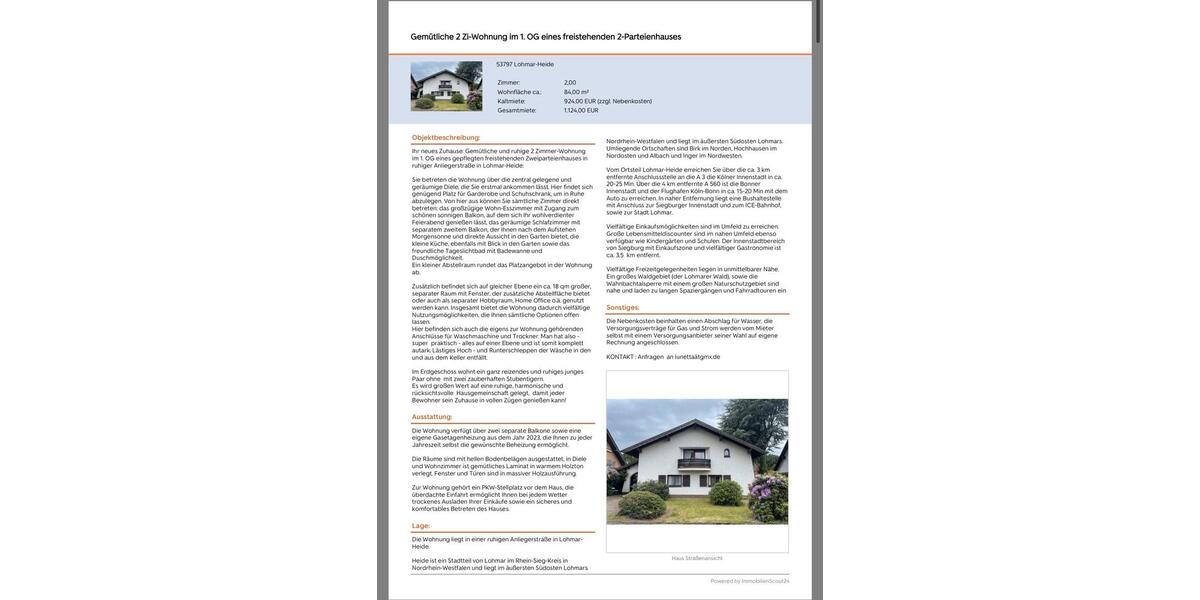 Etagenwohnung Neunkirchen-Seelscheid Seelscheid - 2 Zimmer, 84 m&sup2;, 924&euro; | Angebot:25907472