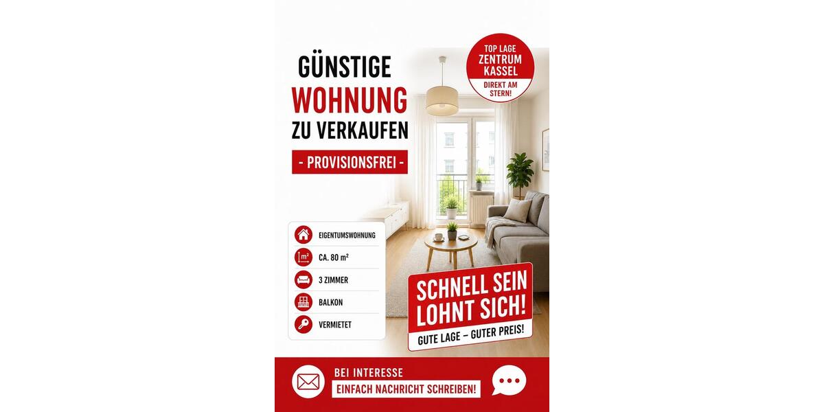 Etagenwohnung Kassel - 3 Zimmer, 80 m&sup2;, 150.000&euro; | Angebot:26822125