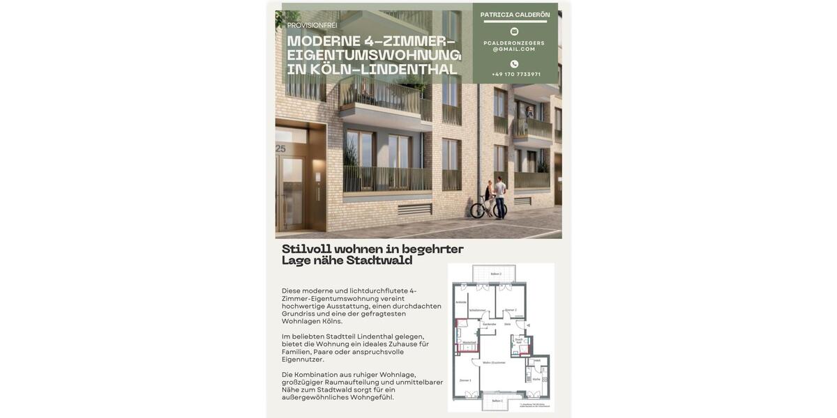 Etagenwohnung Köln Lindenthal - 4 Zimmer, 115 m&sup2;, 975.000&euro; | Angebot:26594533