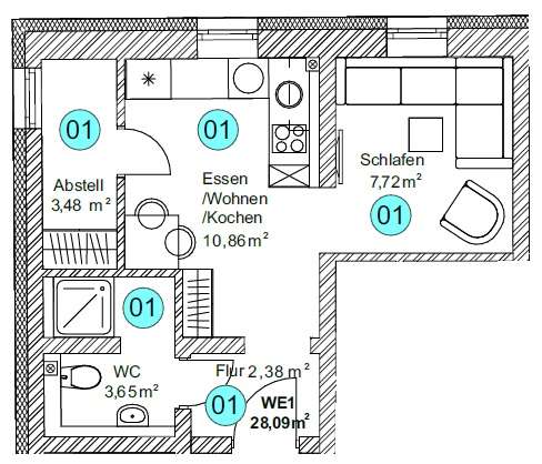 Wohnung zum Kaufen in Fridingen 96.000 € 28.09 m² 1 zimmer