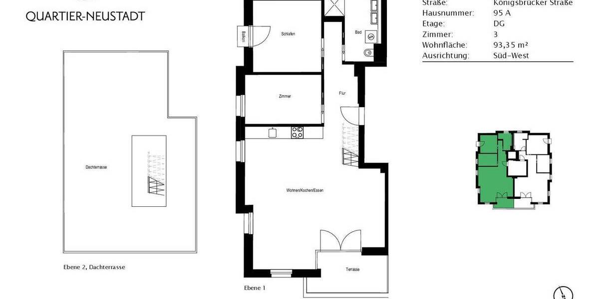 Etagenwohnung Dresden Äußere Neustadt - 3 Zimmer, 93 m&sup2;, 1.400&euro; | Angebot:26787805