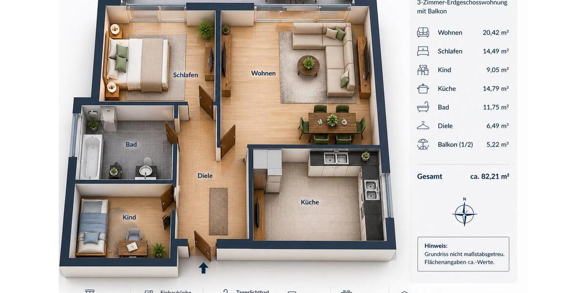 Erdgeschoßwohnung Bergkamen - 3 Zimmer, 82 m&sup2;, 800&euro; | Angebot:26414779