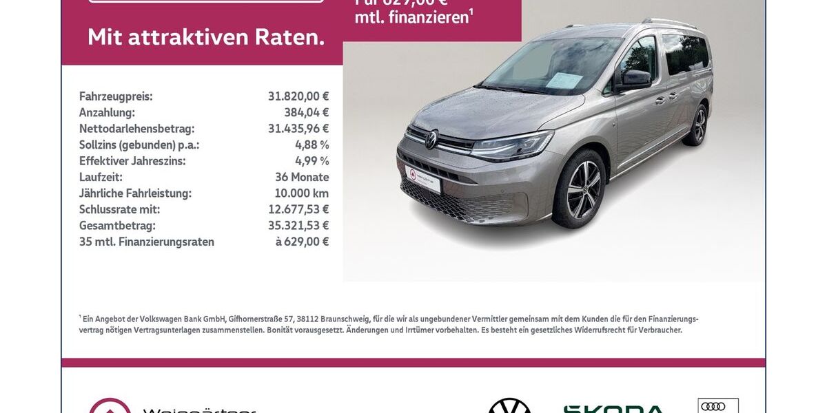 VW Caddy Maxi 62.400 km 28.740 &euro; Miesbach 83714
