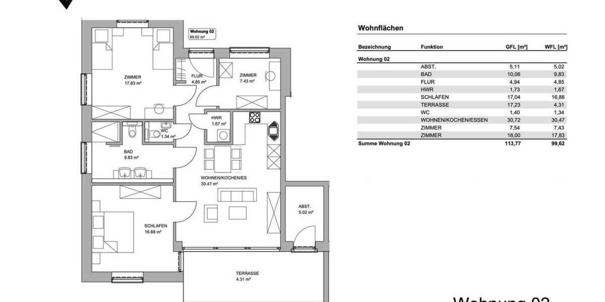 Etagenwohnung Hilter - 4 Zimmer, 100 m&sup2;, 352.000&euro; | Angebot:26037060