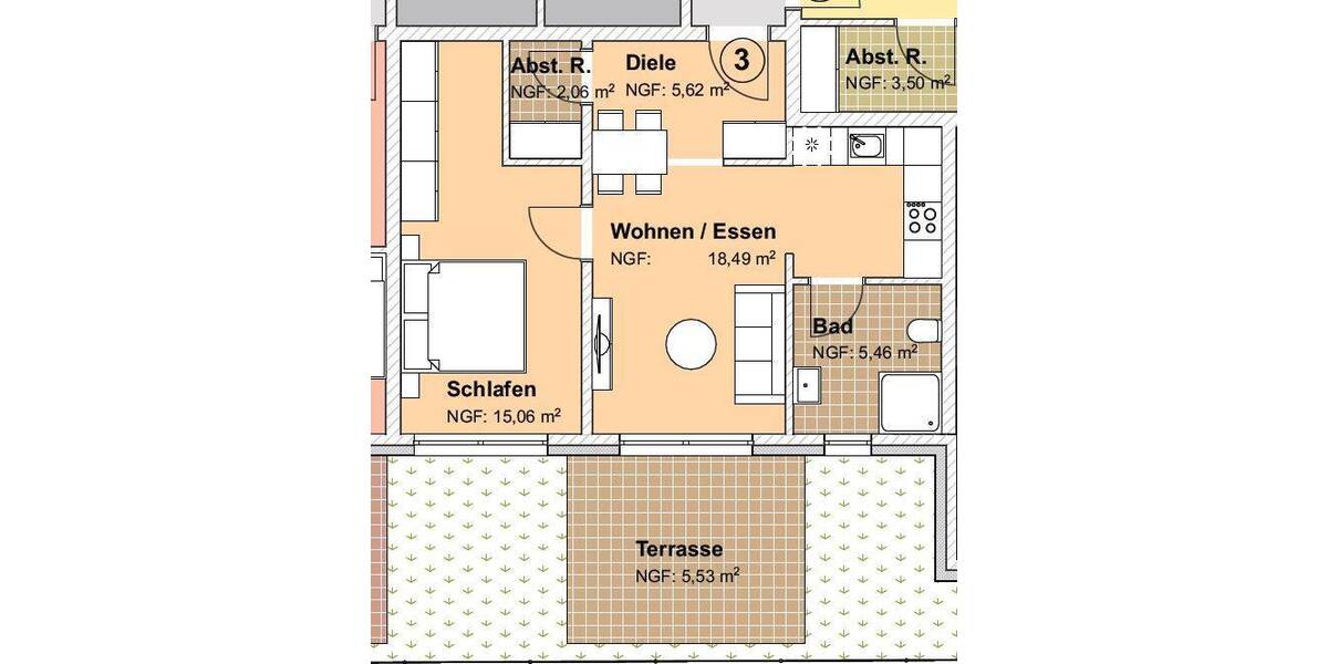Terrassenwohnung Neuendettelsau - 2 Zimmer, 52 m&sup2;, 259.000&euro; | Angebot:25796649