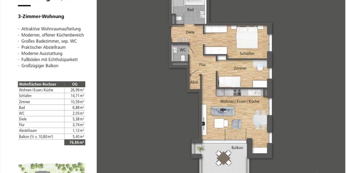 Moderne 3-Zimmer-Wohnung mit Balkon (2. OG mit Aufzug) - Erstbezug - Appartement Kirchheim unter Teck | Angebot:27223081
