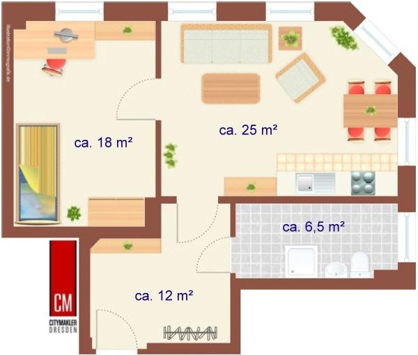 Etagenwohnung Pirna - 2 Zimmer, 56 m&sup2;, 420&euro; | Angebot:25369444