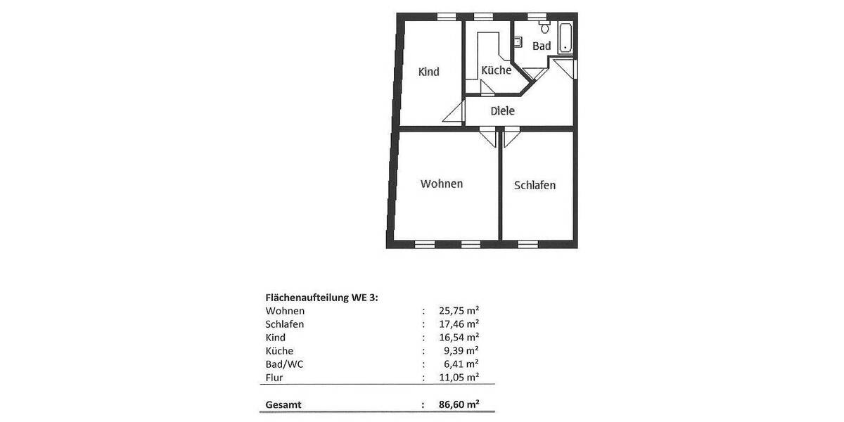 Etagenwohnung Mockrehna - 3 Zimmer, 86 m&sup2;, 550&euro; | Angebot:26487232