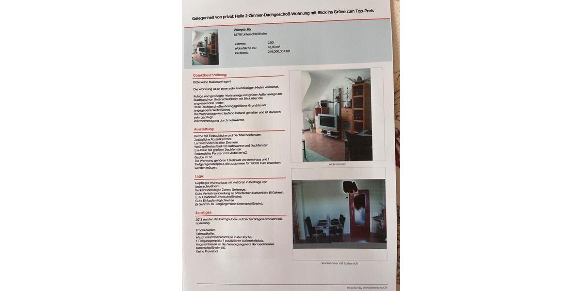 Dachgeschoßwohnung Unterschleißheim - 2 Zimmer, 45 m&sup2;, 249.000&euro; | Angebot:26822045