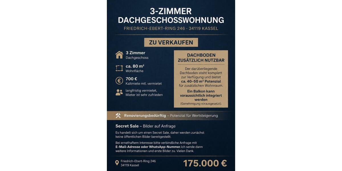 Dachgeschoßwohnung Rheine Gellendorf - 3 Zimmer, 80 m&sup2;, 175.000&euro; | Angebot:25843563