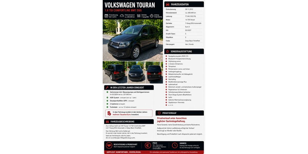 VW Touran 258.600 km 5.900 &euro; Hamburg 22117