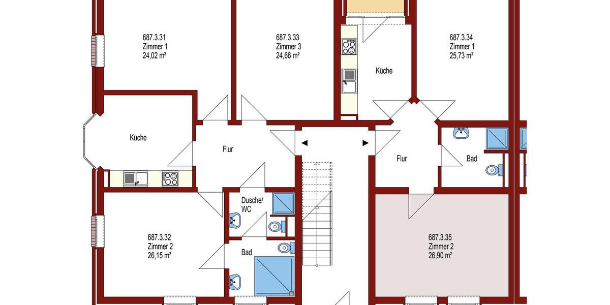 Etagenwohnung Oldenburg Bloherfelde - 1 Zimmer, 27 m&sup2;, 222&euro; | Angebot:26632527