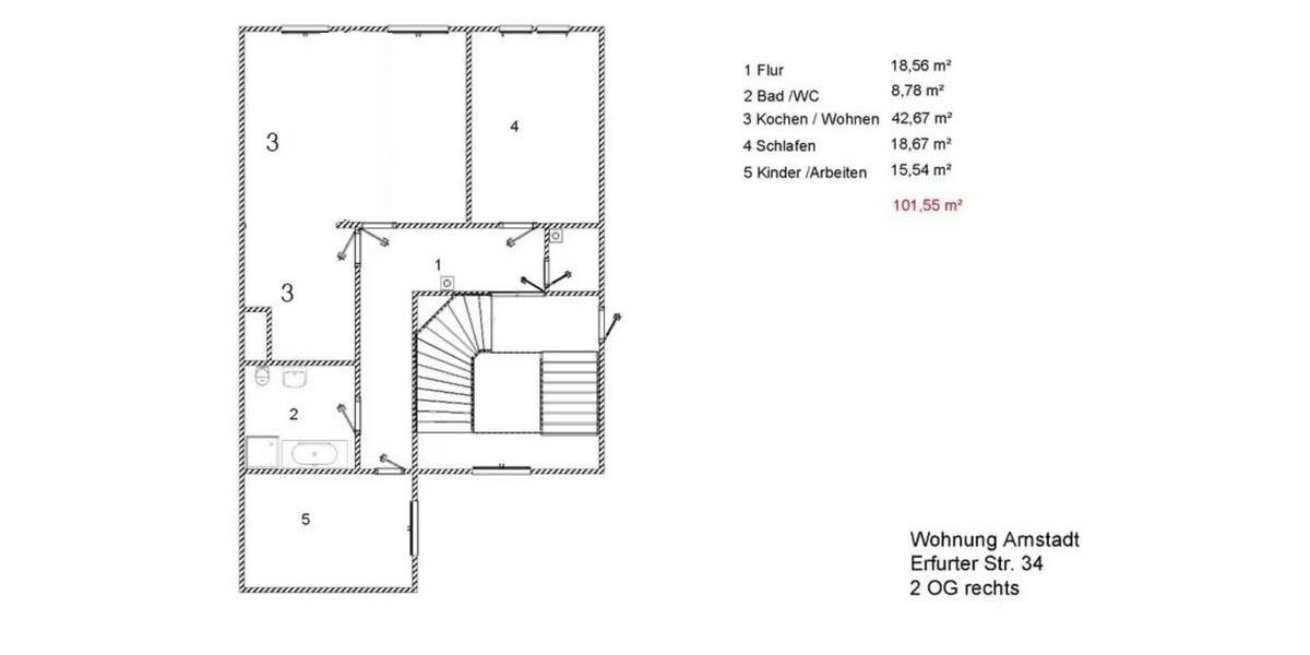 Etagenwohnung Arnstadt - 3 Zimmer, 103 m&sup2;, 839&euro; | Angebot:25991216