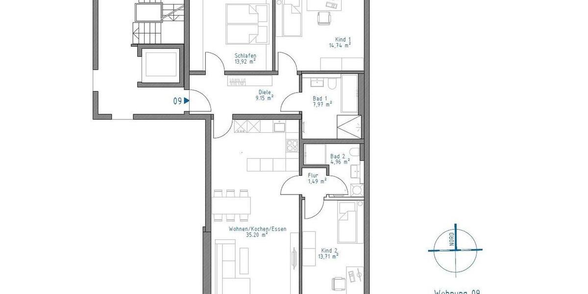 Etagenwohnung Augsburg Haunstetten-Siebenbrunn - 4 Zimmer, 109 m&sup2;, 1.804&euro; | Angebot:25853821