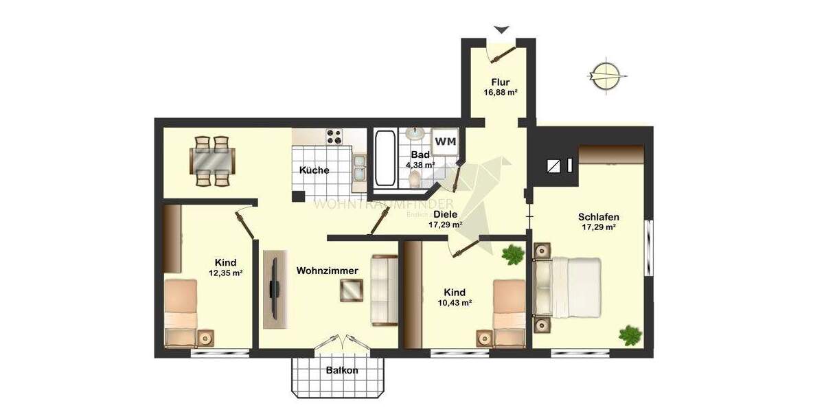 Geräumige, helle 4-Raum-Wohnung mit Balkon und Pkw-Stellplatz 4 zimmer