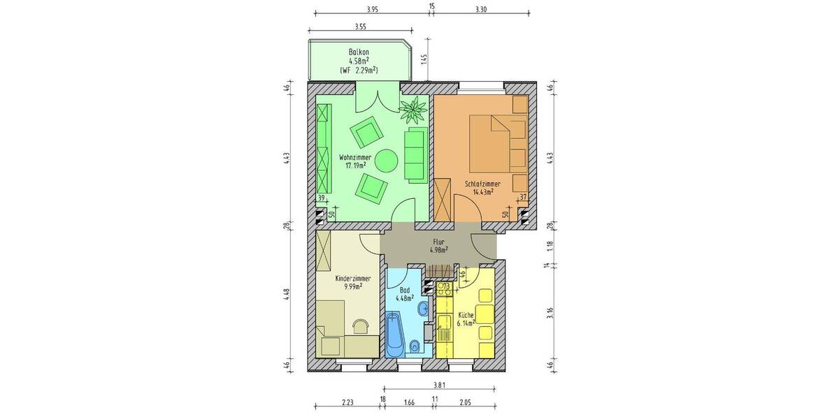 Etagenwohnung Wilkau-Haßlau Haßlau - 3 Zimmer, 61 m&sup2;, 399&euro; | Angebot:26876086