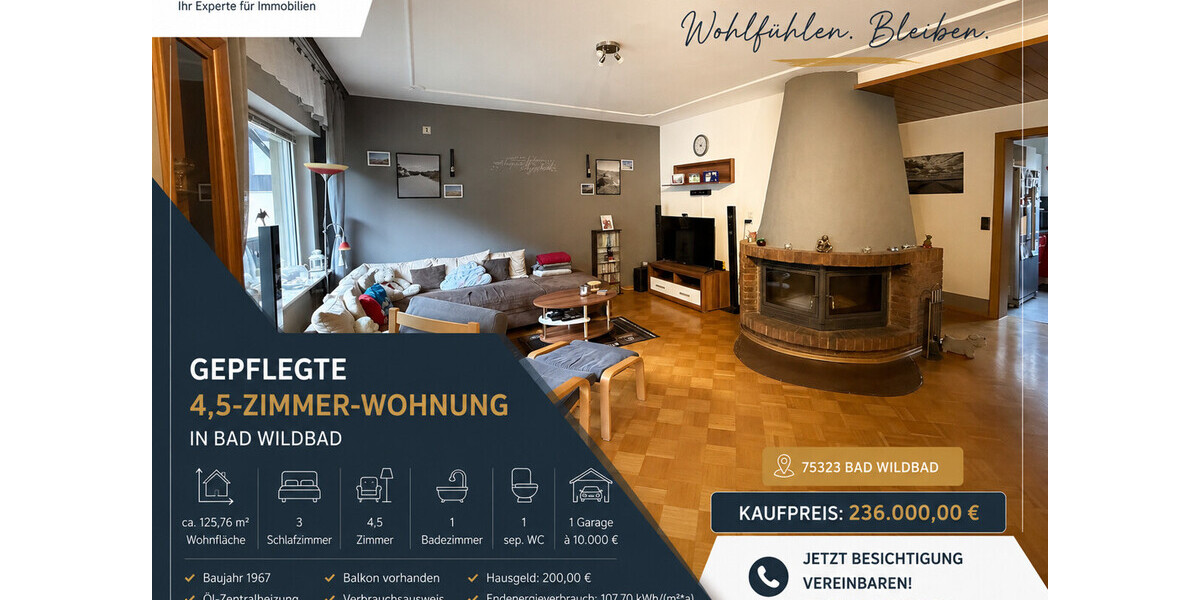 125 m² Kapitalanlage in Bad Wildbad – deutlich unter Markt vermietet Garage Kamin Balkon - Etagenwohnung Bad Wildbad Calmbach | Angebot:26888625