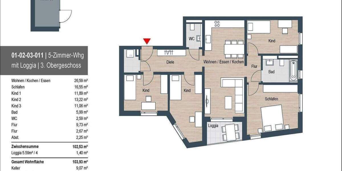 Etagenwohnung Stein - 5 Zimmer, 103 m&sup2;, 1.490&euro; | Angebot:26290824