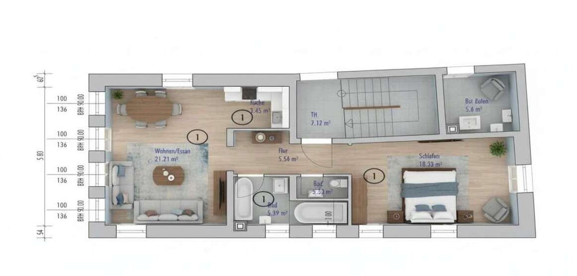 Wohnung zum Mieten in Roth 1.100 € 60 m² 2 zimmer