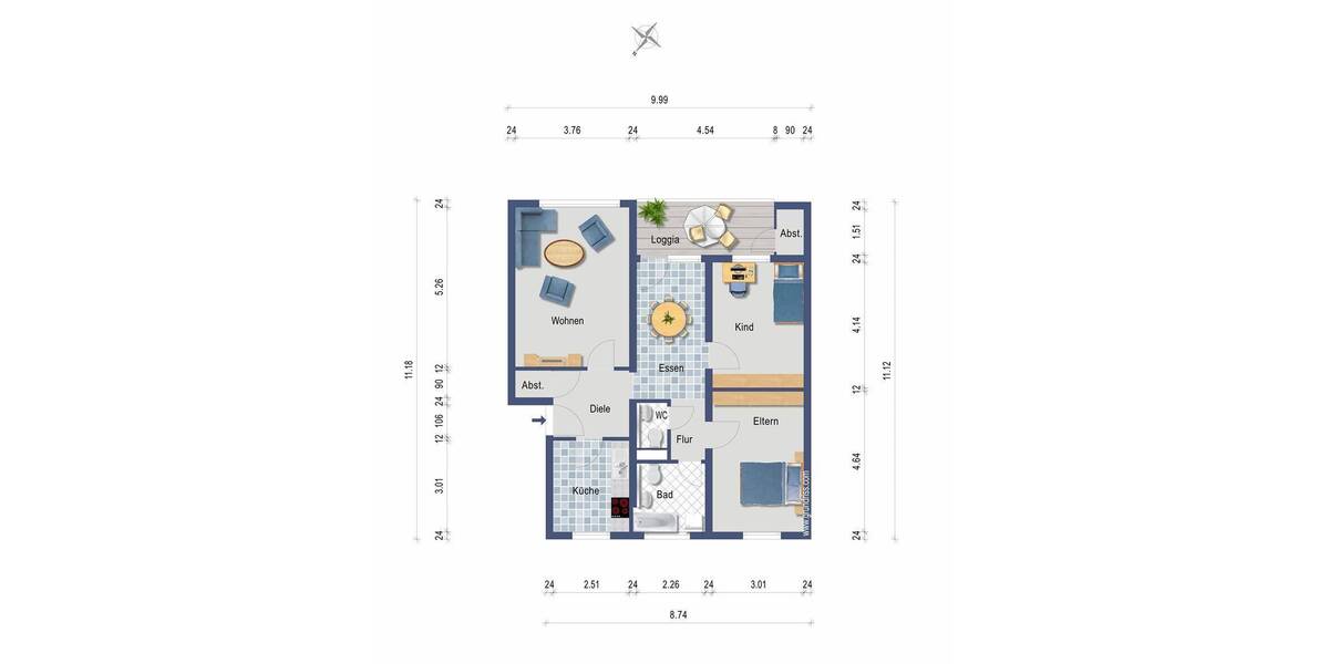 Etagenwohnung Ravensburg Innenstadt - 3 Zimmer, 87 m&sup2;, 310.000&euro; | Angebot:25692803