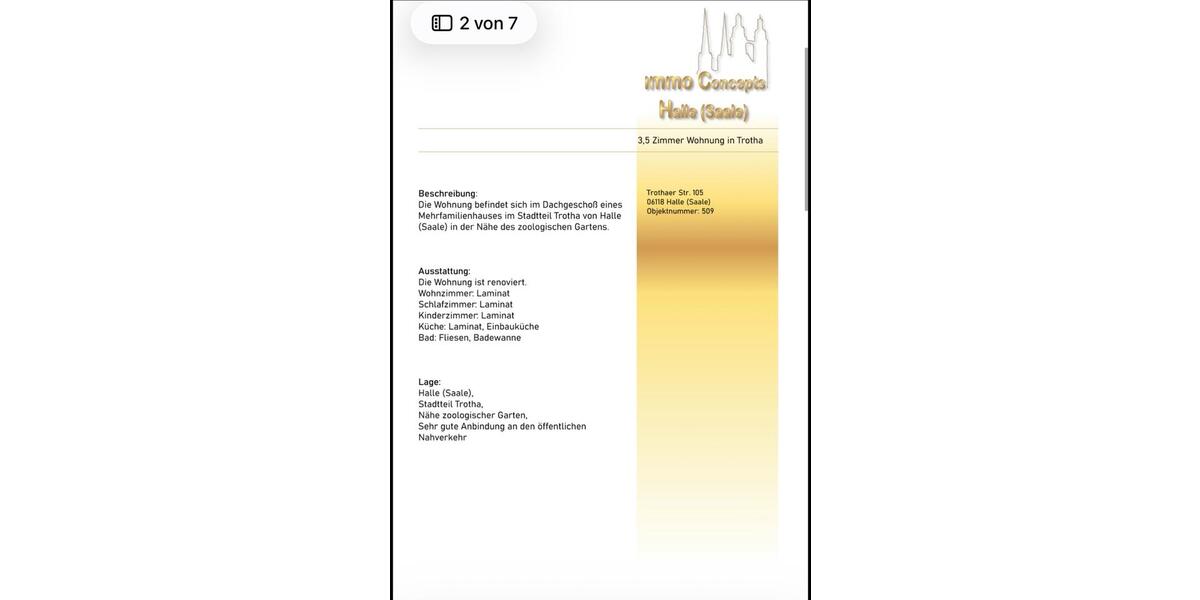Dachgeschoßwohnung Halle (Saale) Frohe Zukunft - 3.5 Zimmer, 88 m&sup2;, 820&euro; | Angebot:26385115