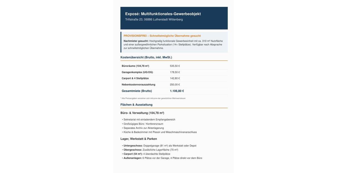 Gewerbeobjekt Wittenberg Lutherstadt - 1.106&euro; | Angebot:26550741