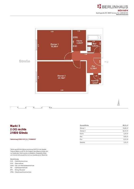 Wohnung zum Mieten in Glinde 661,44 € 55.12 m² 2 zimmer