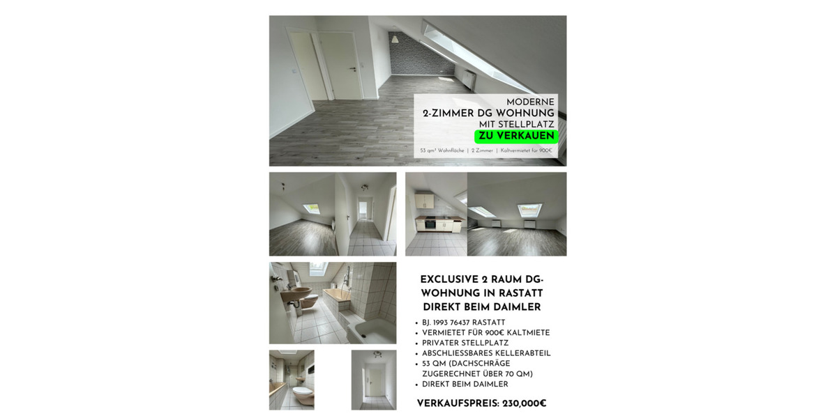 Dachgeschoßwohnung Rastatt - 2 Zimmer, 53 m&sup2;, 220.000&euro; | Angebot:25236637
