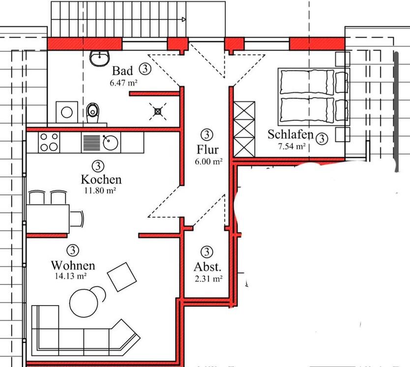 Dachgeschoss-Wohnung 48m²