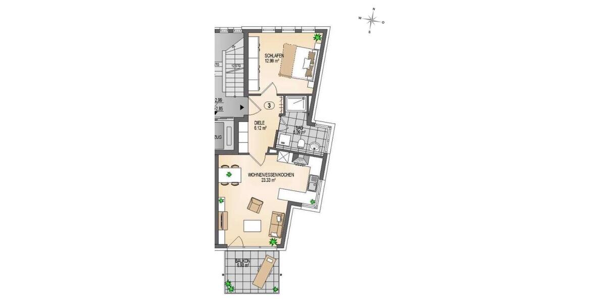Etagenwohnung Karlsruhe Mühlburg - 2 Zimmer, 51 m&sup2;, 300.000&euro; | Angebot:26213141