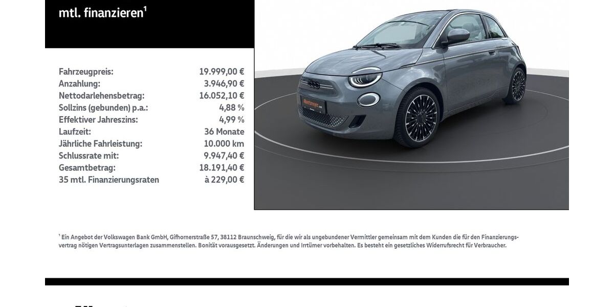 Fiat 500e 43.689 km 19.999 &euro; Leinefelde-Worbis/DE 37327