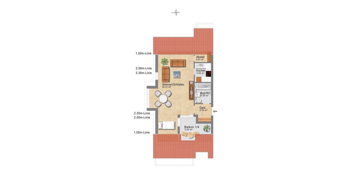 Etagenwohnung Ludwigsburg Grünbühl-Sonnenberg - 1.5 Zimmer, 45 m&sup2;, 219.000&euro; | Angebot:26809243