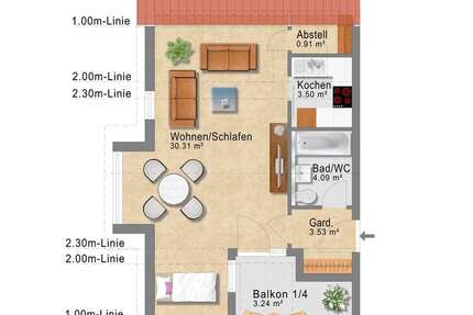 Wohnung Ludwigsburg Grünbühl-Sonnenberg - 1.5 Zimmer, 45 m&sup2;, 219.000&euro; | Angebot:26809243