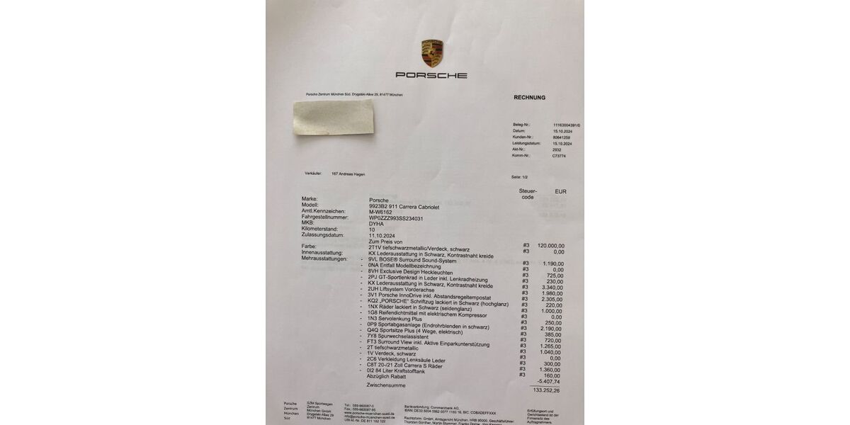 Porsche 992 2.300 km 145.000 &euro; Grünwald 82031