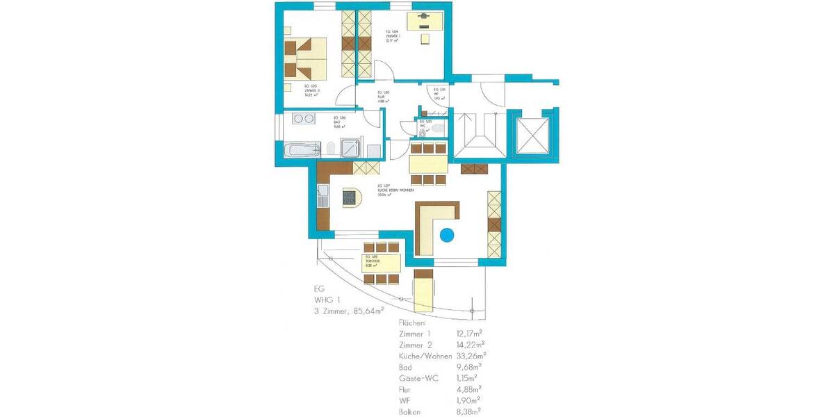 Etagenwohnung Karlsruhe Südweststadt - 3 Zimmer, 86 m&sup2;, 600&euro; | Angebot:26289757