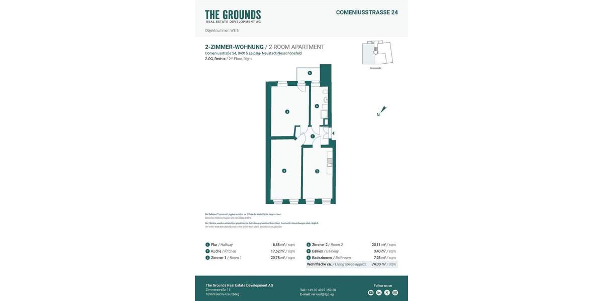 Etagenwohnung Leipzig Neustadt-Neuschönefeld - 2 Zimmer, 74 m&sup2;, 279.000&euro; | Angebot:25538342