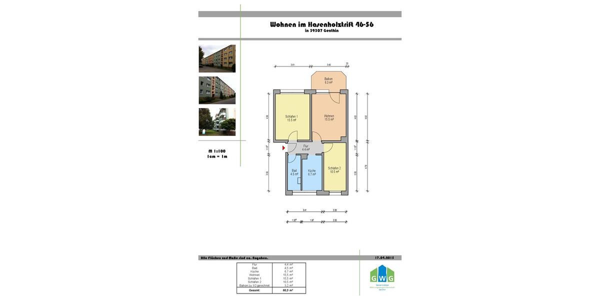Etagenwohnung Genthin - 3 Zimmer, 61 m&sup2;, 427&euro; | Angebot:26562982