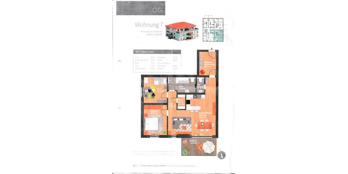 Etagenwohnung Dietfurt an der Altmühl - 3 Zimmer, 97 m&sup2;, 1.085&euro; | Angebot:26416878