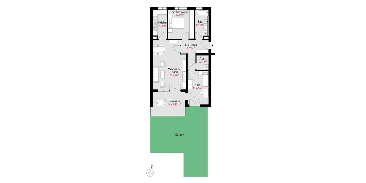 Etagenwohnung Neufahrn bei Freising Mintraching-Grüneck - 3 Zimmer, 79 m&sup2;, 1.670&euro; | Angebot:25571953