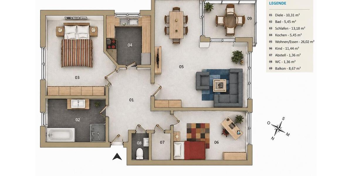 Etagenwohnung Hardthausen am Kocher - 3.5 Zimmer, 80 m&sup2;, 285.000&euro; | Angebot:26956273
