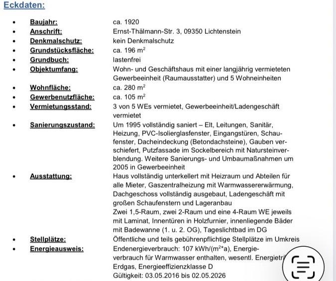 Mehrfamilienhaus, Wohnhaus Lichtenstein (Sachsen) - 11 Zimmer, 280 m&sup2;, 195.000&euro; | Angebot:26042197