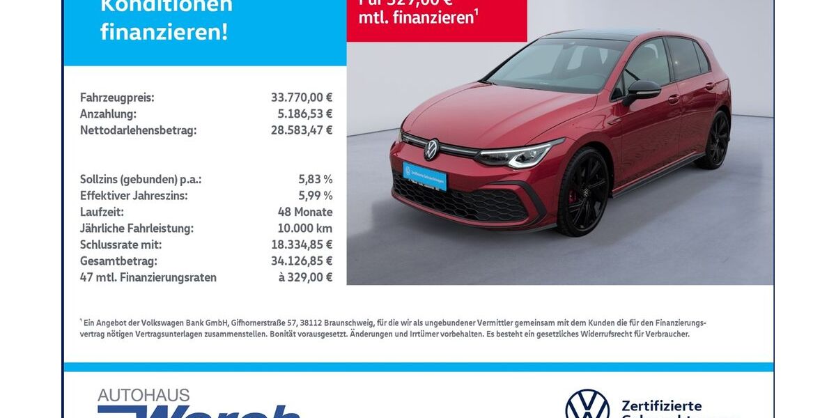 VW Golf 15.090 km 33.769 &euro; Südharz 06536