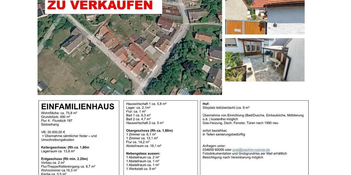 Einfamilienhaus Allstedt - 4 Zimmer, 75 m&sup2;, 35.000&euro; | Angebot:27034185