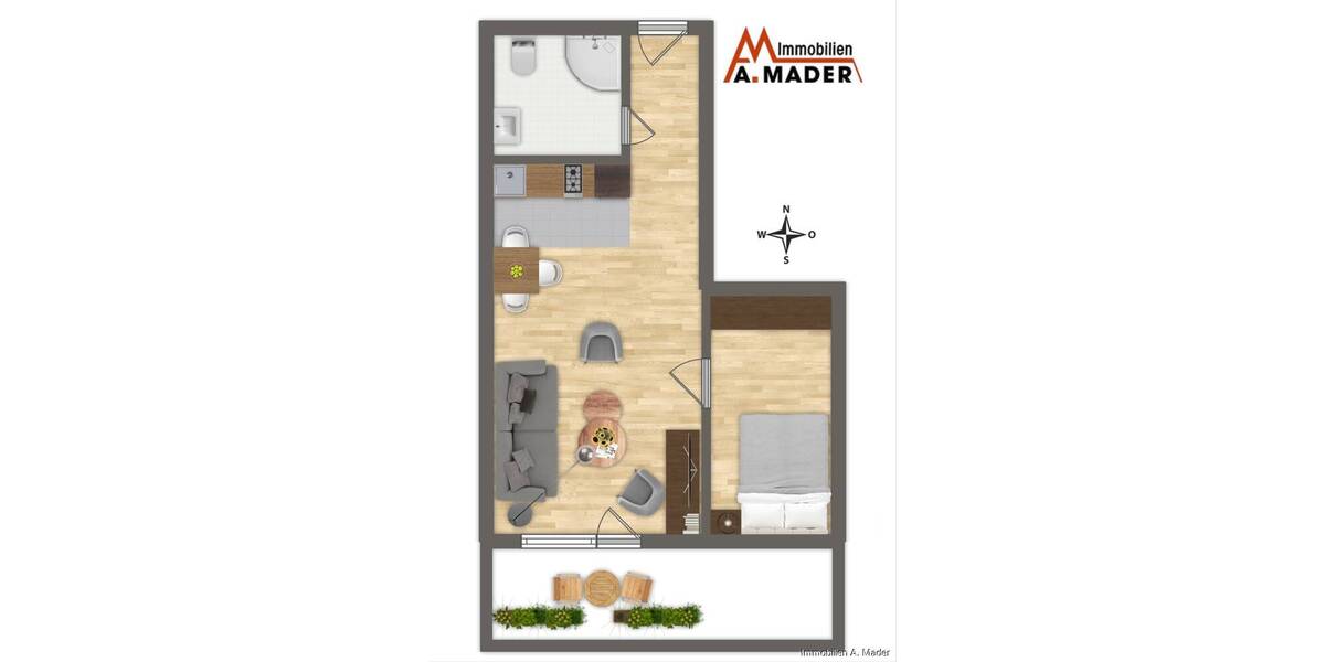 Etagenwohnung Bad Griesbach i.Rottal Bad Griesbach - 1 Zimmer, 32 m&sup2;, 87.900&euro; | Angebot:25688100