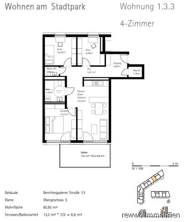 Etagenwohnung Burghausen - 4 Zimmer, 86 m&sup2;, 1.118&euro; | Angebot:26086238